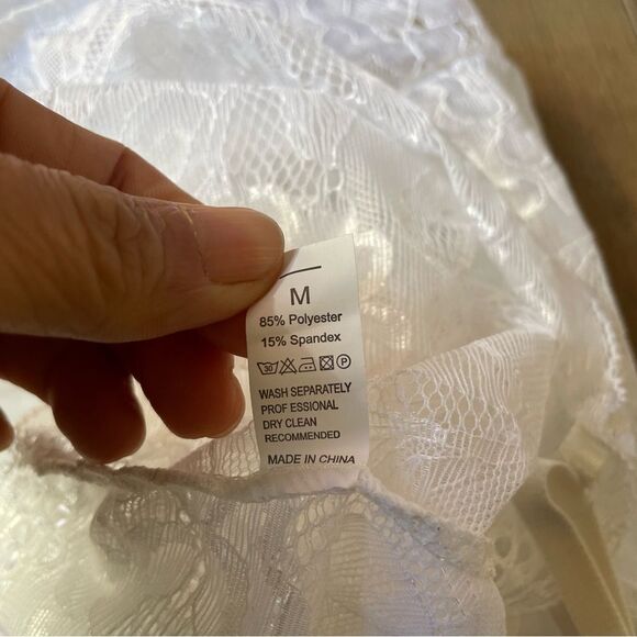 Sexy Lingerie Jumpsuit with Criss Cross Straps Semi Sheer White Lace Seduce, M - Picture 11 of 13